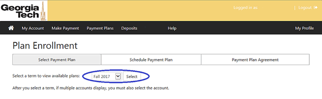 Payment plan select